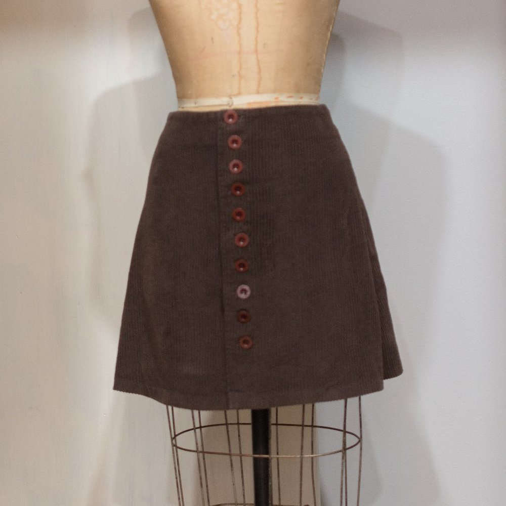 Vintage Brown Ribbed Corduroy Button Up Mini Skirt